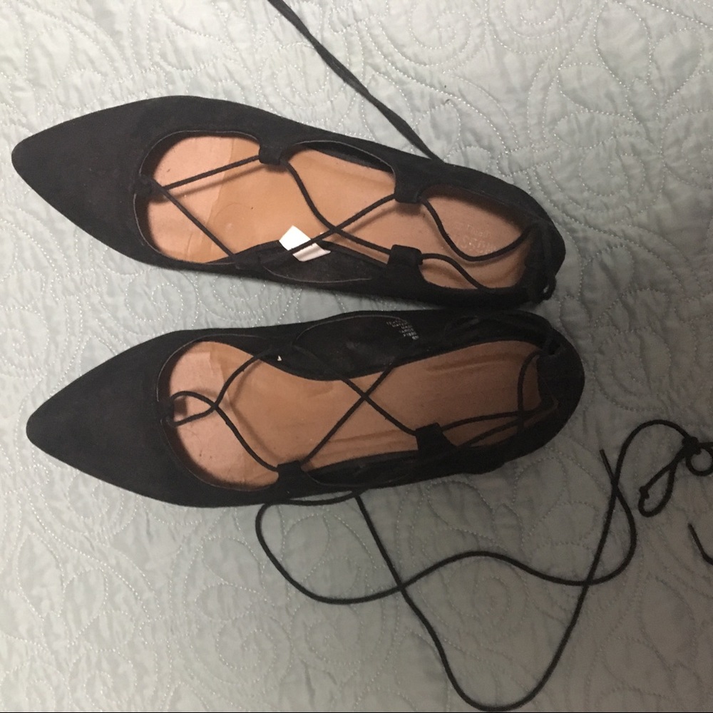Black lace up ballet flats size 10